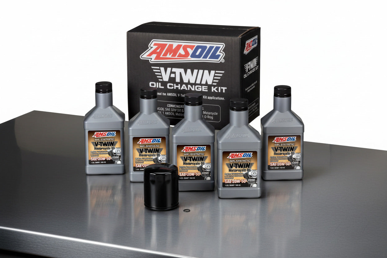 AMSOIL 20W-50 Synthetic V-Twin Oil Change Kit - 5 Quarts with Black Filter