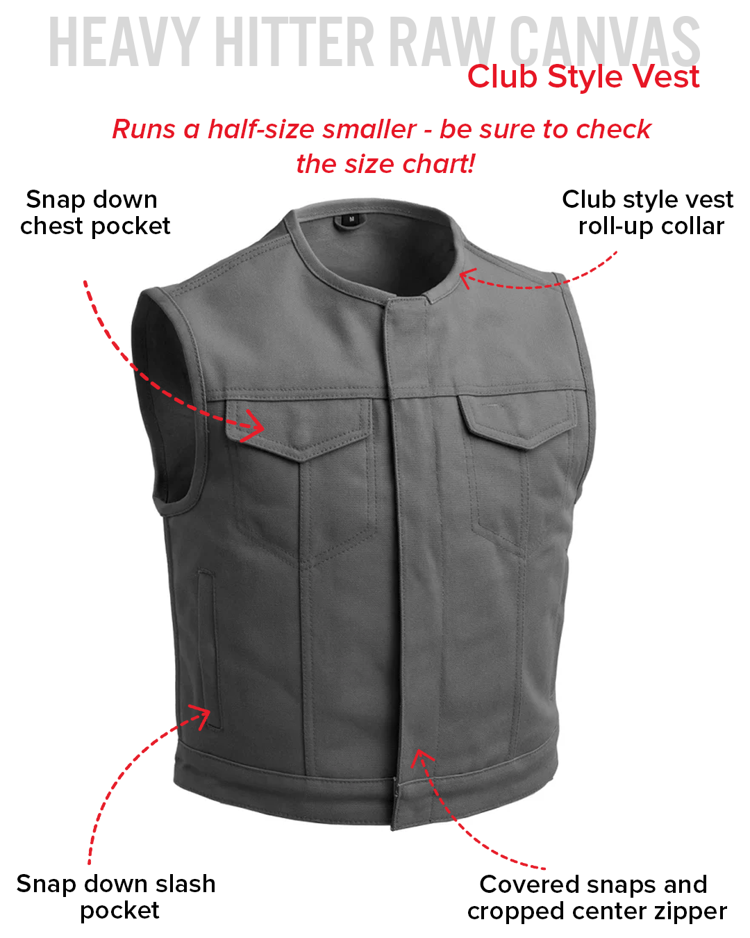 Lowside Men's Motorcycle Canvas Vest (Grey)