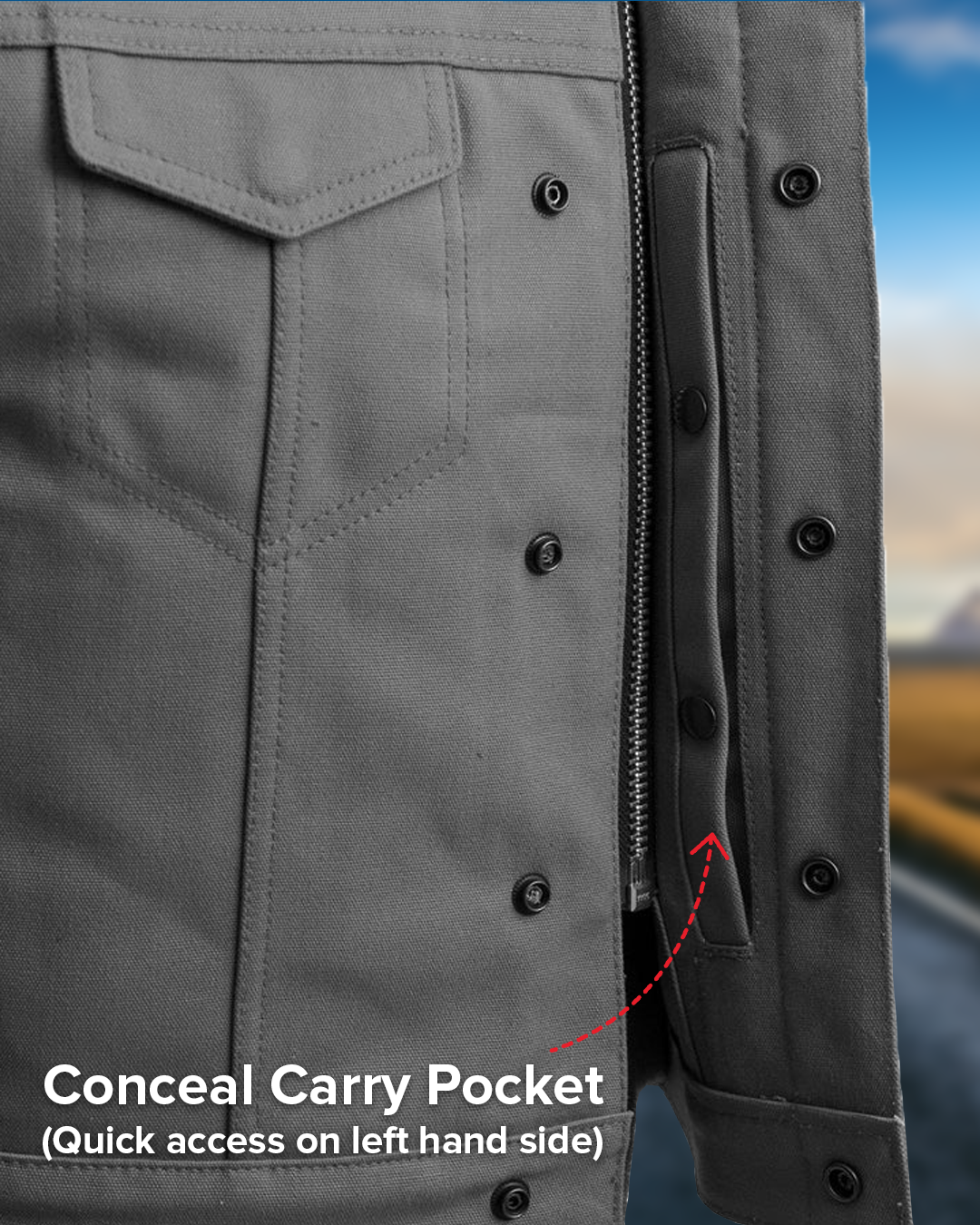 Lowside Men's Motorcycle Canvas Vest (Grey)