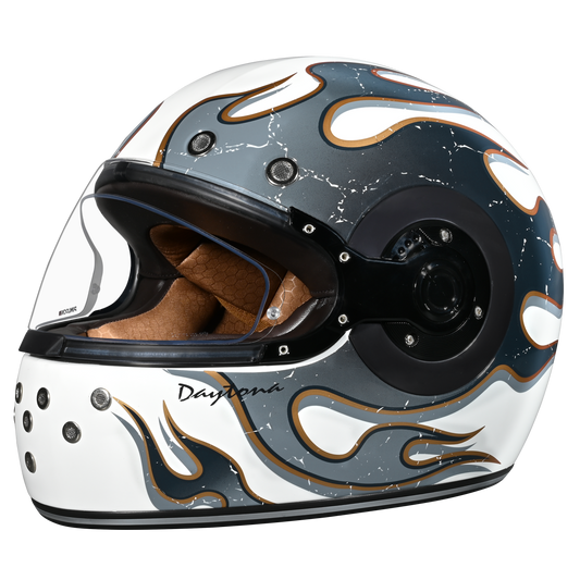 D.O.T. & ECE Daytona Retro Full Face Motorcycle Helmet: Vintage Style for Men, Women, & Youth - W/ Flames