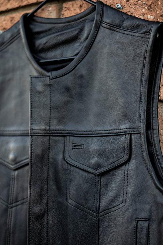 Lowrise - Leather Club style vest - Shortened Torso - No collar
