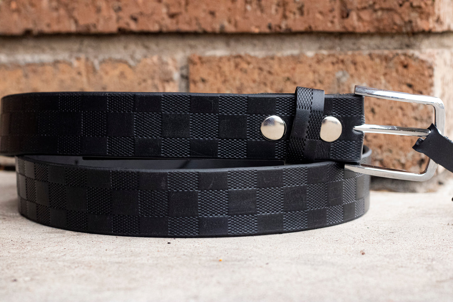 Black Checkered Leather Belt