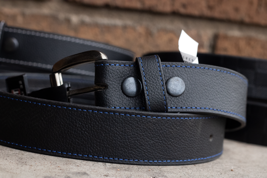 Concealment Money Belt - Leather Blue Stitch