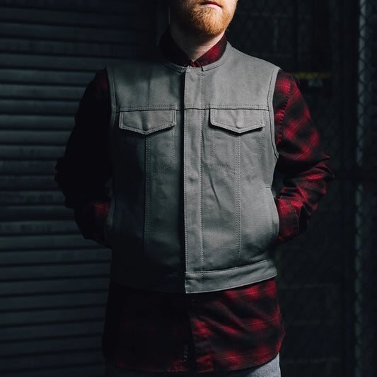 Lowside Men's Motorcycle Canvas Vest (Grey)