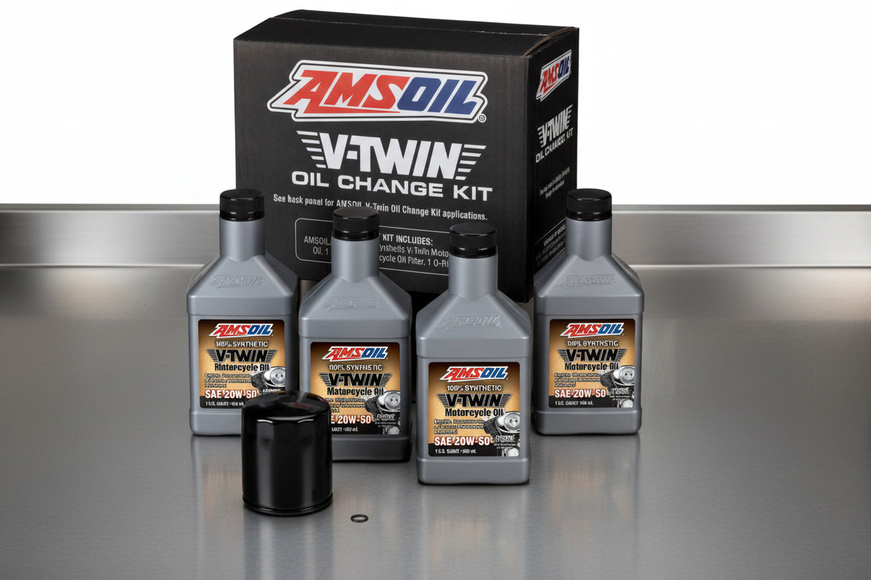 AMSOIL 20W-50 Synthetic V-Twin Oil Change Kit - 4 Quarts with Black Filter